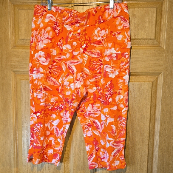 Belle by Kim Gravel Orange Floral Leggings - Picture 1 of 3